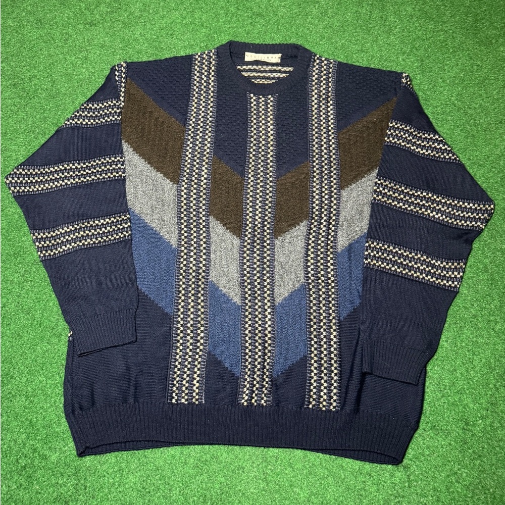 Vintage 90s Equilibrio Cable Knit 3D Coogi Style Designer Grandpa XL Sweater